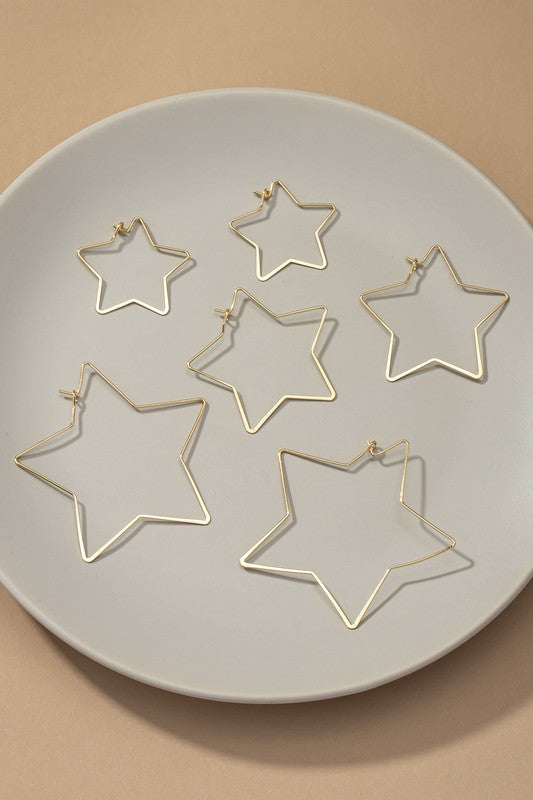 Trio graduate size star hoop earrings