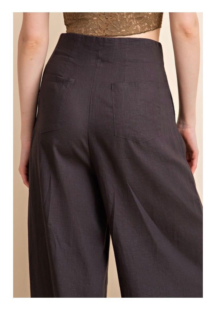 Linen Button Down Wide Leg Pants