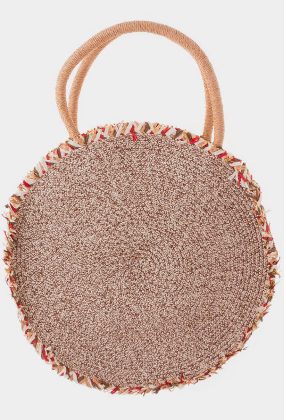 Raffia Trim Straw Round Shoulder Bag