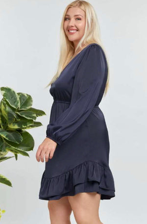 Navy long sleeve ruffle dress