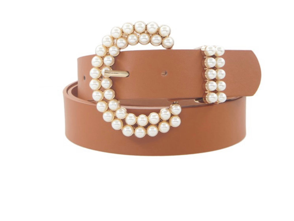 Plus Size Cognac Pearl Belt