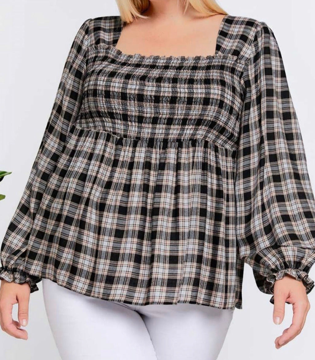 Plus Plaid Print Top