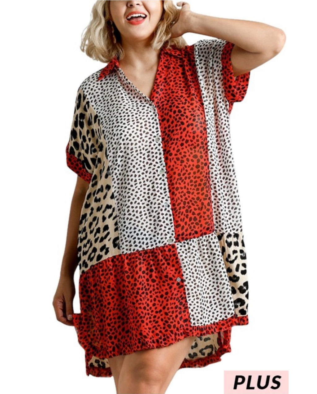 Mixed Animal Print Shirt Dress