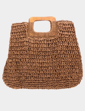 Straw Wood Tote Bag