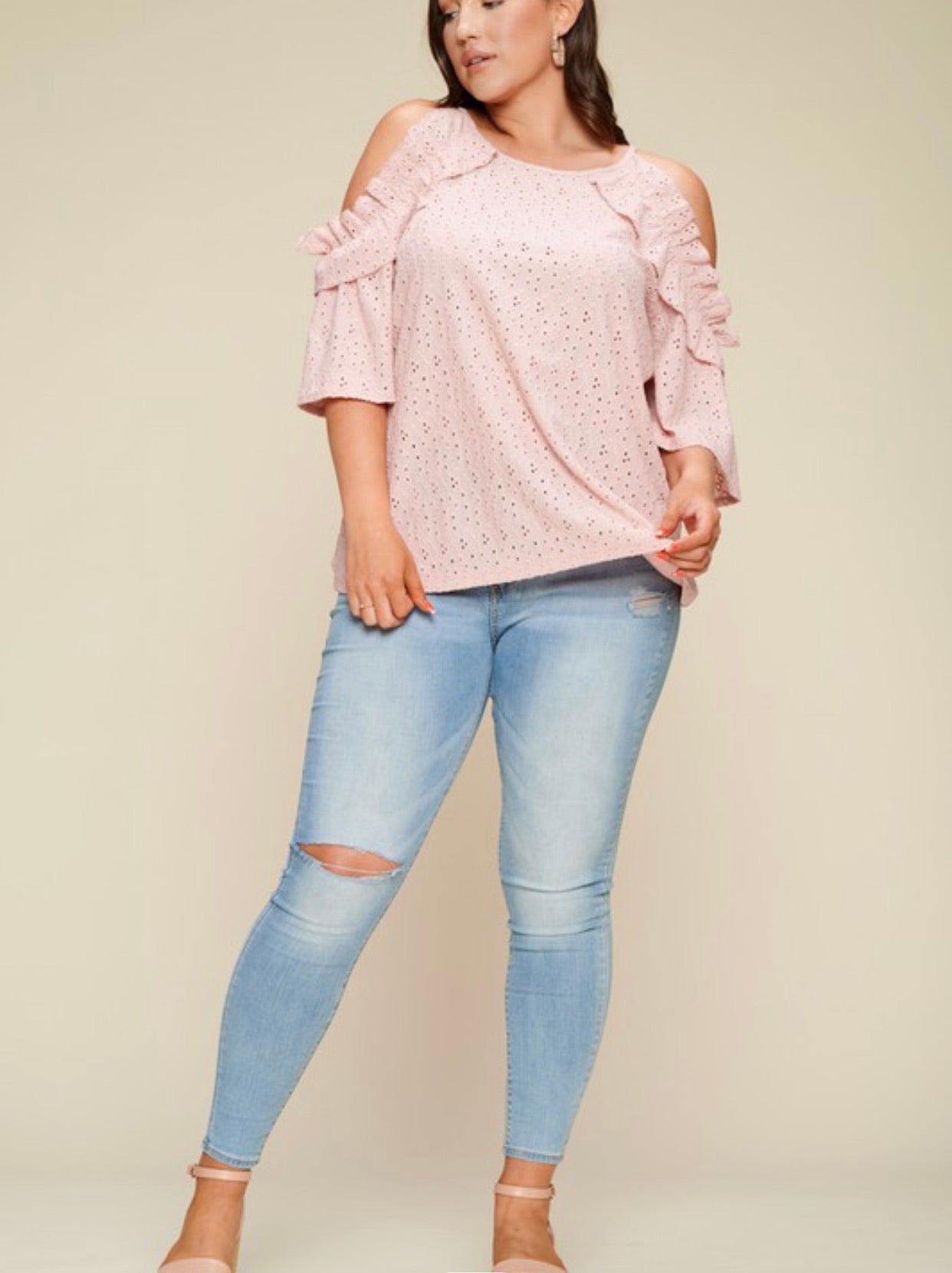 Plus Eyelet Pink Top